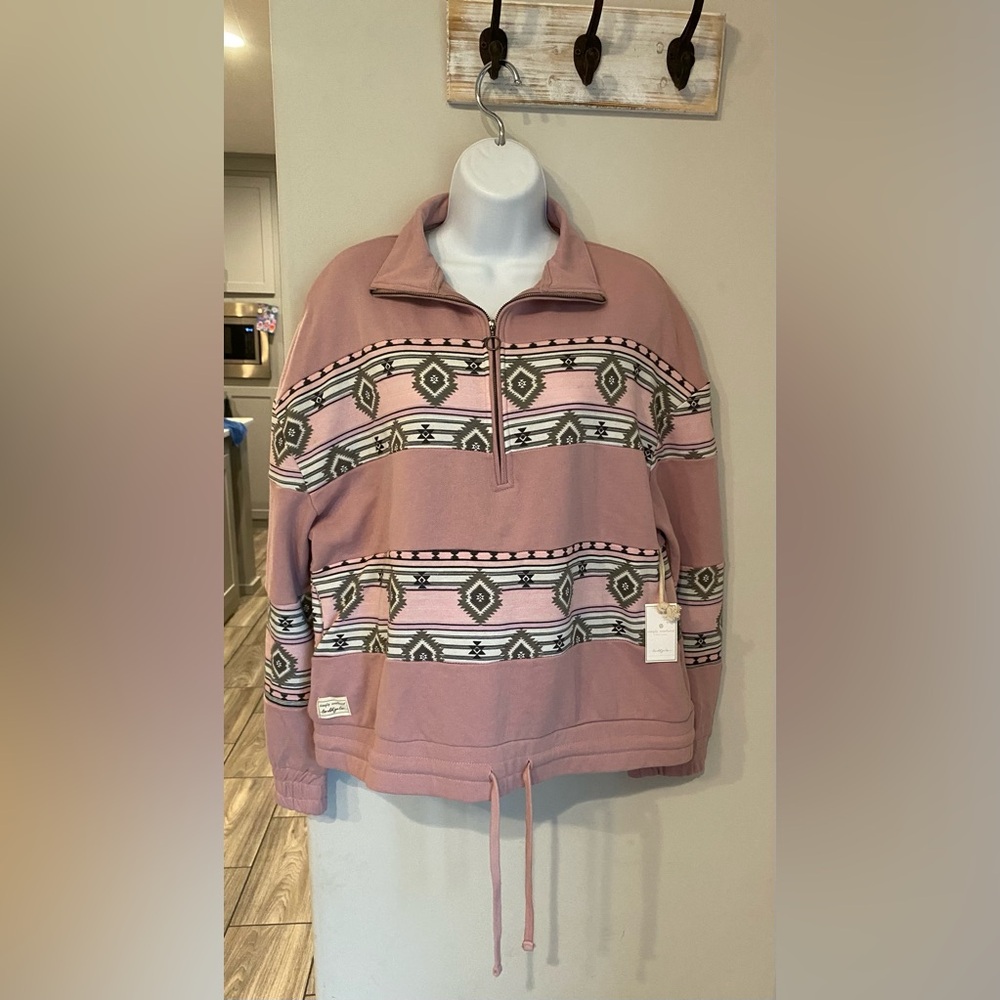 SIMPLY SOUTHERN QUARTER ZIP STRIPE AZTEC PULLOVER NWT